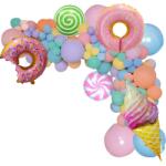 Flippy Set 124 Baloane, Flippy, din Latex si Folie de Aluminiu, Model Candy, Diferite Marimi, Multicolor (129938)