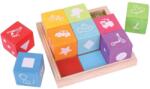 BigJigs Toys Cuburi din lemn educative cu imagini, 9 piese, tava inclusa (BB091)