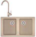Franke Set chiuveta bucatarie compozit Franke Basis Avena 2 cuve fara picurator 86x50 cm finisaj bej mat cu baterie Pola (114.0633.756)