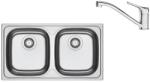 Franke Set chiuveta bucatarie inox Franke Spark 78x43.5 cm cu 2 cuve fara picurator finisaj texturat plus baterie crom (101.0737.705)