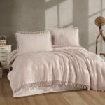 CLASY® Home Set pique 4 piese Clasy Velda V4 Bej, cuvertură gofrată cu ciucuri, bumbac 100%