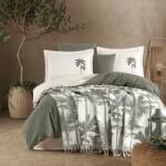 CLASY® Home Set lenjerie de pat cu patura 7 piese Clasy Arvona V1, Verde Salvie si Crem, model tropical