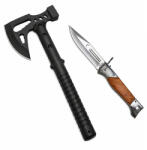 Depox Set topor si briceag de vanatoare DEPOX®, otel inoxidabil, negru, 42 cm/34 cm, teaca inclusa (1465)