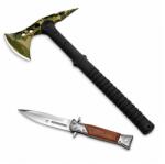 Depox Set topor si briceag de vanatoare DEPOX®, otel inoxidabil, verde, 40 cm/27 cm, teaca inclusa (1473)