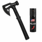 Depox Set topor si spray autoaparare chili DEPOX®, otel inoxidabil, negru, 42 cm/60 ml, teaca inclusa (1393)