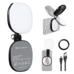 K&F Concept mágneses telefon LED-lámpa sminktükörrel, összecsukható (3000-6500K, fekete) (K&F CONCEPT Magnetic Selfie Light with 360°Rotation & Mirror, CRI95+ Foldable Phone Ring Light Compatible with iPhone Mags