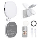 K&F Concept mágneses telefon LED-lámpa sminktükörrel, összecsukható (3000-6500K, fehér) (K&F CONCEPT Magnetic Selfie Light with 360°Rotation & Mirror, CRI95+ Foldable Phone Ring Light Compatible with iPhone Magsa