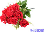  Rózsa 12 ágú selyem csokor 38 cm - Piros