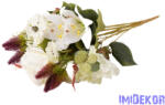  Rózsa-Liliom-Hortenzia bogáncsos 15 ágú csokor 61cm - Krém