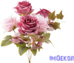  Rózsa hortenzia 7 ágú selyemvirág csokor 29 cm - Mályva-Rózsaszín