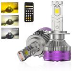 AutoREY Set 2 Becuri Auto H7 LED CSP 160W 3000K 4300K 6500K Galben-Alb Reglabil Din Aplicatie, 16000LM Canbus, Fara Eroare de Bec Ars, cu Ventilator pentru Racire AutoREY® Premium (AR-5)