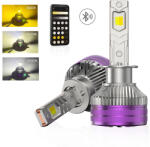 AutoREY Set 2 Becuri Auto H1 LED CSP 160W 3000K 4300K 6500K Galben-Alb Reglabil Din Aplicatie, 16000LM Canbus, Fara Eroare de Bec Ars, cu Ventilator pentru Racire AutoREY® Premium (AR-22)