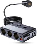 Autorey Adaptor Priza Auto 7 in 1 cu Display LED, 3 x USB Q. C 3.0 si port USB-C 127W cu Voltmetru Incorporat, AutoREY®, cu 3 prize pentru bricheta masinii (AI13-39)