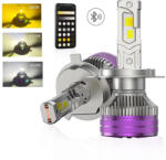AutoREY Set 2 Becuri Auto H4 LED CSP 160W 3000K 4300K 6500K Galben-Alb Reglabil Din Aplicatie, 16000LM Canbus, Fara Eroare de Bec Ars, cu Ventilator pentru Racire AutoREY® Premium (AR-27)