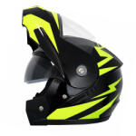 Fixato Casca Moto/Scuter Flip-Up FIXATO, Viziera Dubla, Protectie UV, Negru cu Verde, L 59-60cm (gm-flip-1-verde-L)
