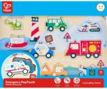 Hape Дървен образователен пъзел Hape - Emergency Vehicles Peg Puzzle, 9 части (H1457) - ozone