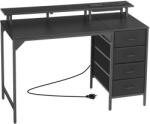 Vevor Íróasztal 120 cm, LED, elektromos csatlakozók, 4 fiók, monitorállvány