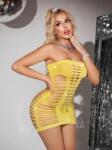 Passion Labs Rochie Mini cu Decupaje si Cristale Stralucitoare, Galben, S-L