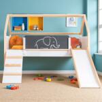 Ginger Home Детско Легло Къщичка ginger home, Монтесори, Двуетажно, Пързалка, Черна Дъска, Подматрачна Рамка 90х200 см (srk-20) - bebetabg