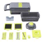 Flippy Feliator Multifunctional, Flippy, Razatoare, 8 in 1, pentru Fructe si Legume, 10 Piese, Lame de Inox, Recipient Stocare, Separator Oua, Protectie Mana, ABS, 32.2x11.3 cm, Verde/Gri (126322)