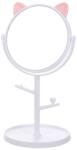 Flippy Oglina Cosmetica cu Picior, Flippy, HD, Rotire 360 Grade, 15 cm Diametru, Suport Bijuterii Baza Rotunda + 2 Brate, Model cu Urechi Roz de Ursulet, 31 x 14.5 x 15 cm, din Plastic, Alb (133560)