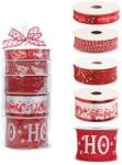 Flippy Panglica Decorativa cu Tematica de Craciun, Flippy, Set din 4 bucat + 1 Rulon Ata Rosie Alba, Panglica pentru Cadou de Craciun Brad si Decor, 2 M per bucata, Model HO HO HO, Rosu (161848)