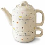 Flippy Set de Ceai, Flippy, Ceainic cu Ceasca pentru Uz Casnic, Stele cu Luna, Set de Ceai pentru Copii, Adulti, 18 x 17 x 13 cm, Alb Crem (164705)