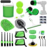 Flippy Set 30 Accesorii pentru Curatare Auto, Flippy, din PP si Microfibra, Interior/Exterior, 30 x 24 x 12 cm, Verde (133243)