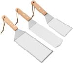 Flippy Set 3 spatule pentru gratar Flippy, din metal, margini subtiri, suprafata antiaderenta, rezistente la temperaturi ridicate, maner ergonomic din lemn, 3 forme, agatatoare, gri (125254) Forma prajituri si ustensile pentru gatit
