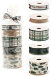 Flippy Panglica Decorativa cu Tematica de Craciun, Flippy, Set din 4 bucat + 1 Rulon Ata Maro, Panglica pentru Cadou de Craciun Brad si Decor, 2 M per bucata, Model Brad, Alb Verde (161846)