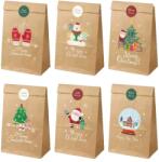 Flippy Set 12 Pungi de Cadou, Flippy, Tema Craciun, 12 Stickere Incluse, 22 x 12 x 8 cm, din Hartie, Maro (163134)