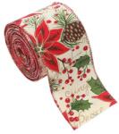 Flippy Panglica Decorativa pentru Craciun, Flippy, Ornament pentru Brad de Craciun, Pretreceri, Panglica cu Design Conuri si Floare Rosie, 200 x 6.3 cm, Khaki (161827)