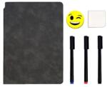Flippy Set Agenda A5 Reutilizabila cu Pagini Tip Tabla, Agenda Pagini Albe cu Stergere Uscata, 3 Markere, 1 Burete și 1 Laveta de sters, Portabila, 24 x 16.5 cm, Coperta Piele, Negru (126440)