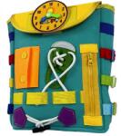 Flippy Ghiozdan Montessori, Flippy, pentru Copii 2-6 ani, Fidget Pop, cu Catarame si Fermoare, Jucarii Senzoriale, Activitate de Invatare prin Joc, Turcoaz, 0.25 kg, 28x10x23 cm (126315)