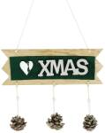 Flippy Decoratiune Craciun din Lemn, Flippy, Model Scris Xmas, Conuri Atarnate, cu Inimioara 25x9 cm, pentru Brad sau Usa, Verde/Argintiu (123870)