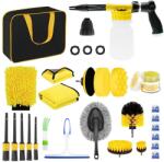 Flippy Set 26 Accesorii pentru Curatare Auto, Flippy, din PP si Microfibra, Interior/Exterior, 30.5 x 27.5 x 16 cm, Galben/Negru (133240)