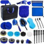 Flippy Set 29 Accesorii pentru Curatare Auto, Flippy, din PP si Microfibra, Interior/Exterior, 30 x 24 x 12 cm, Albastru/Negru (133242)