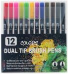Flippy Set 12 Carioci, Flippy, pe Baza de Apa, 2 Tipuri de Varf, 1-2 mm, 0.4 mm, Corp Carioca Negru, din Plastic, Multicolor (133631)