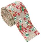 Flippy Panglica Decorativa pentru Craciun, Flippy, Ornament pentru Brad de Craciun, Pretreceri, Panglica cu Design Acadele de Craciun, 200 x 6.3 cm, Khaki (161826)