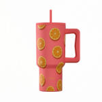 Estia Home Art Straw Tumbler XL Save The Aegean Reciclabil Pahar Cu Mâner Termos Oțel Inoxidabil Fără BPA 900ml Orange Pop Cu Pai și Mâner 01-41595 (01-41595)