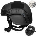 Linovit Cască tactică balistică MICH NIJ IIIA, Rezista la proiectile de 9mm, . 357 SIG și . 44 Magnum, compatibila NVG, Șină FAST, Sistem reglaj 360°, Material PE rezistent, Marime M, Negru (CTNM)