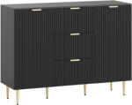 HOMCOM Bufet mobilier bucătărie depozitare cu 3 sertare, rafturi reglabile, dulapuri cu uși canelate, 120 x 40 x 90 cm, negru | Aosom Romania (83A-191V81BK) Bufet