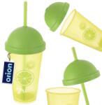 Orion Műanyag pohár tetővel és szívószállal, Orion, 450 ml, 9x17, 5x22, 5 cm, Műanyag, Zöld, Elpusztíthatatlan (121787)