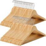 SONGMICS wooden clothes hangers, set of 50, hangers made of solid wood, notches in the shoulder area, non-slip trouser bar, 360° rotating hook, for suits, shirts, natural silver CRW001-50