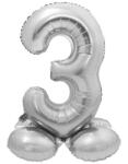GoDan Silver, Ezüst 3-as szám fólia lufi talppal 72 cm (MLG145878)