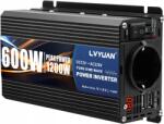 Lvyuan Feszültségátalakító 12 V 230 V, módosított szinusz, 600 W/1200 W, 2 port