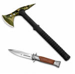 Depox Set topor si briceag de vanatoare DEPOX®, otel inoxidabil, verde, 40 cm/27 cm, teaca inclusa - Copie (1473-1121)