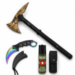 Depox Set topor Survivor, spray paralizant si cutit karambit DEPOX®, 39 cm/110 ml/25 cm, husa inclusa (1526)