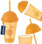 Orion Műanyag pohár tetővel és szívószállal, Orion, 450 ml, 9x17, 5x22, 5 cm, törhetetlen, újrafelhasználható, narancssárga (121786)