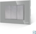 Luxion Intrerupator Simplu Cap Scara Mecanic 1M si 2 Taste False LUXION cu Rama din Sticla Standard Italian 3M (Gri) (lxi-009/22gf-gy)
